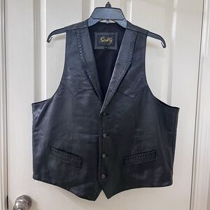 Scully Black Leather Vest Whip Stitch Lapel Pockets Lined Men's Size Large